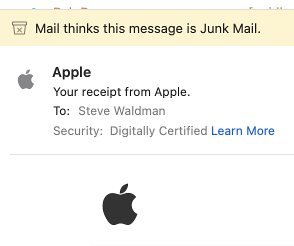 A screenshot of Apple Mail noting